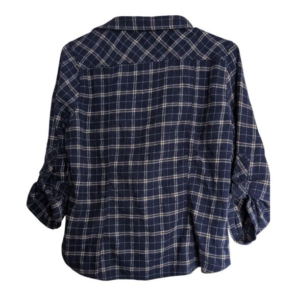 Anthropologie Derek heart bundle of 2 flannel plaid shirts size M navy, taupe - Picture 4 of 5